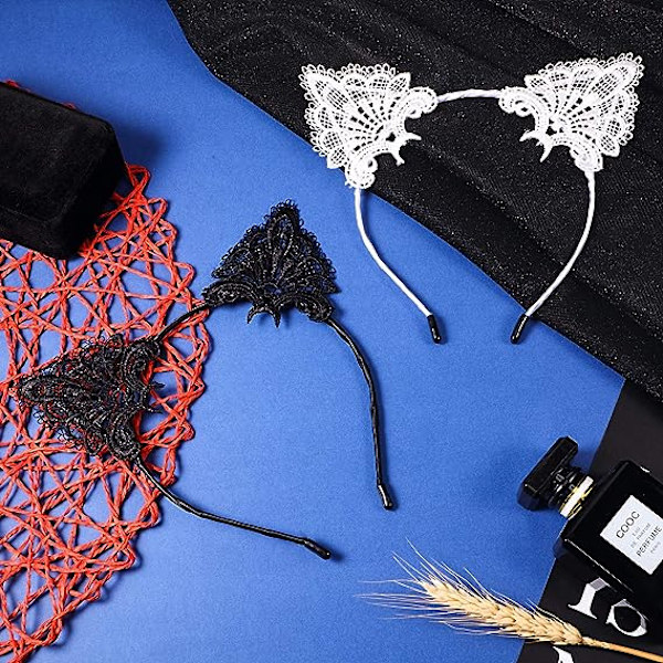 2-delt Sød Chic Blonder Katteøre Pandebånd med Sort Choker Halskæde Sæt til Halloween Cosplay Tilbehør