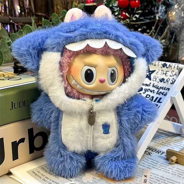 Labubu Dukketøj Første Generation Anden Generation Blindbox Labubu Dukketøj Dragkedja Blue Shark