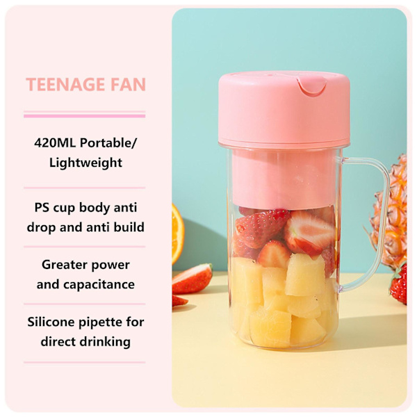 Light Direction Bärbar Juicer USB Laddning Mini Juicer Fruktjuicer Rosa