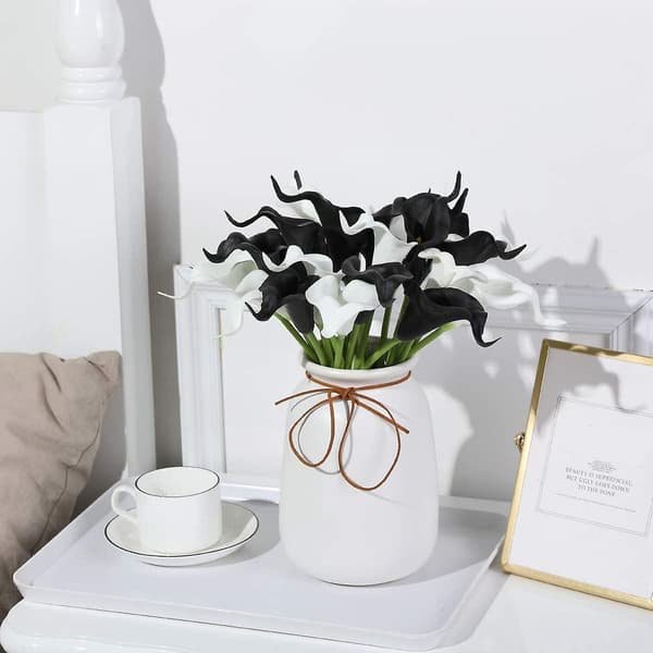 20 Pcs Calla PU Artificial Flowers Arrangement Office (Black and White)