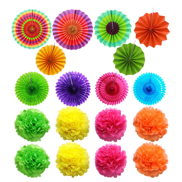Hængende papirventilator Hængende Swirl Pom Pom Blomster Indendørs og Udendørs AktiviteterOrange