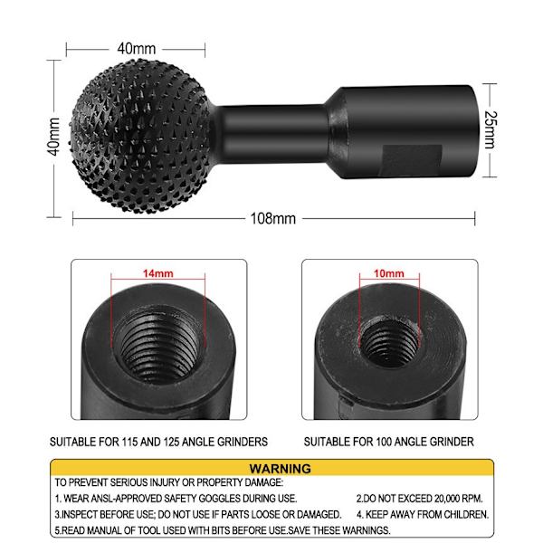 Roterande sfärisk fräs, kolstål för träskärning, polering, gravering, borrning, slip huvud för vinkelslip 115/125(14mm)