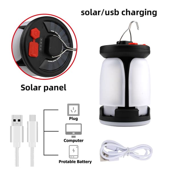 USB-genopladelig nødbelysning til camping, sammenklappelig