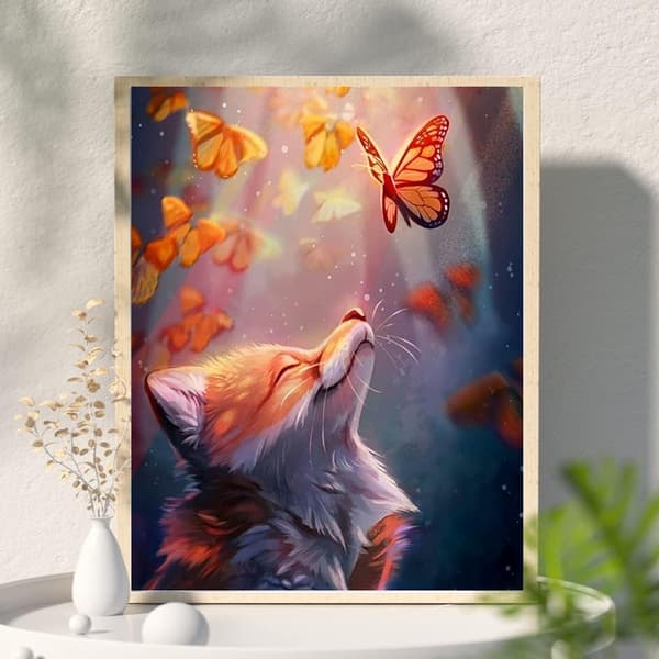 Fangshi DIY 5D Diamantmaleri Kit Ræv og Sommerfugl 30*40cm