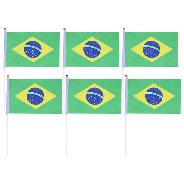 50 stk. Brasilien Flag Håndholdt Stang Flag Lande Flag På Stang Håndholdt Flag 21*14CM