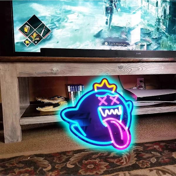 King Boo Neonskilt, Spøgelse LED Neonlys med Dæmpbar Afbryder, Spil Neonskilt