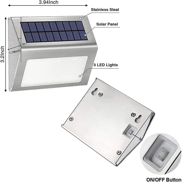 8 Pak Opgraderede Solcelledrevne Trappebelysning Udendørs, Trådløse Led Dæklys I Rustfrit Stål Solcelledrevne Væglamper Vandafvisende Solcelledrevne Trappebelysning Til Gangsti