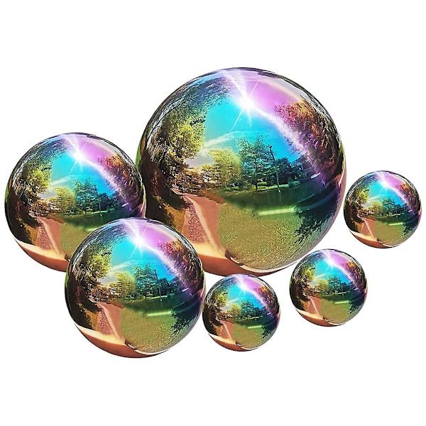 6 stk. Rustfrit Stål Spejlkugle Poleret Hul Kugle Reflekterende Havekugle Farverig 15x15cm