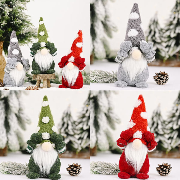 Sett med 3 jule-nisser ornamenter håndlagde snøfnugg nisse svensk tomte dukke leketøy ornament Thanksgiving gave