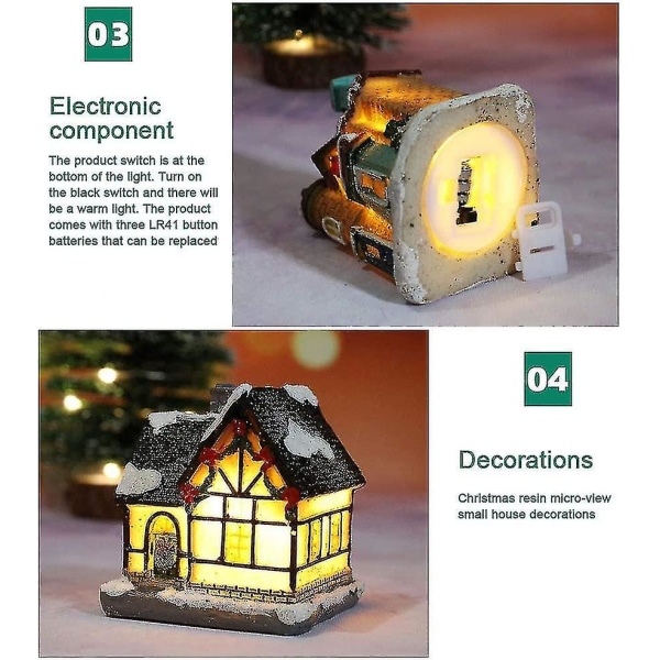 Julbyhus i bymiljö, LED-julkulor i harts med varmt vitt ljus, batteridriven - juldekorationer (1 st, gul)
