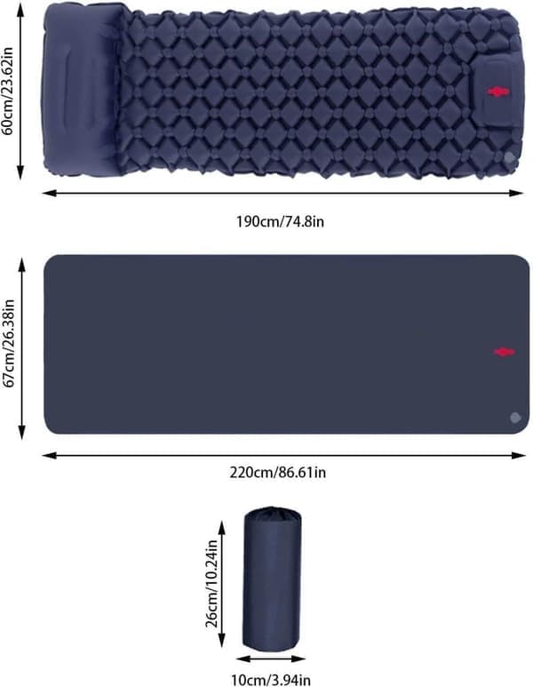Ultralight Air Mattress for Camping – Ergonomic Design with Built-in Pump, 40D Nylon | Quick Inflation & Compact
