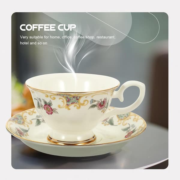 Ceramic Teacup with Saucer Milk Mug Porcelain Decorative Practical Tableware for Office and Cafe