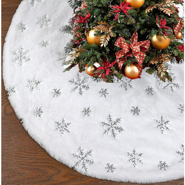 Julgranskjol - 90 cm -rund julgransmatta, plysch julgransdekoration, cover Vit julgranskjol för nytt
