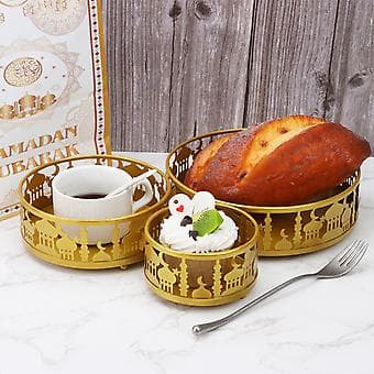 3-pack Järn Eid Matbricka Eid Mubarak Mån Serveringsbricka Eid Ramadan Dessertställ
