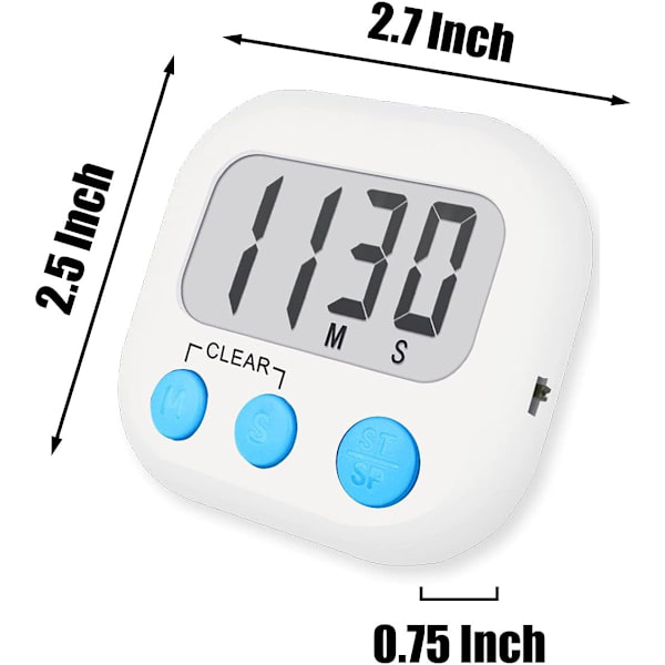 6 Pak Digitale Køkken Timere til Madlavning Magnetisk Timer til Madlavning Høj Alarm Hvid Spisebord Timer