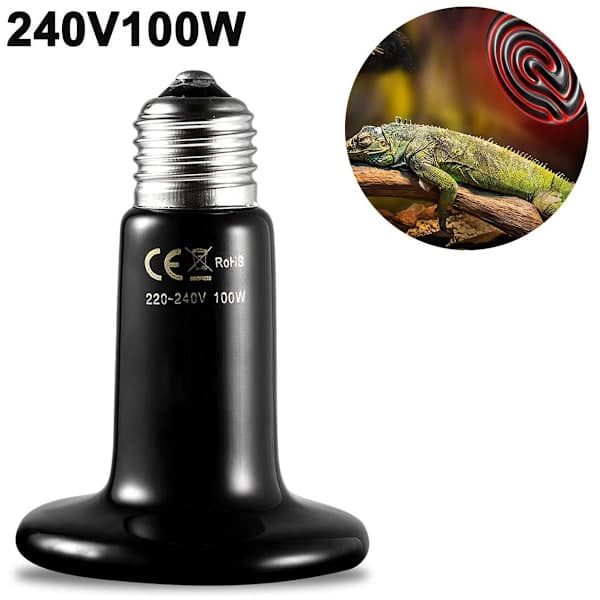 100W Ceramic Reptile Heater, E27 Heating, 220V, Suitable for animals in terrariums, such as turtles, lizards, snakes, spiders and chicks., Black