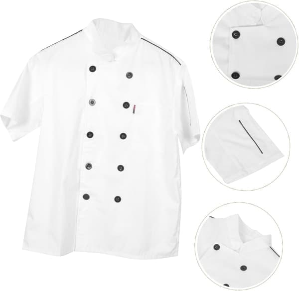 Chef Jacket Short Sleeve Breathable Cotton Kitchen Coat for Men Restaurant Uniform White Size M