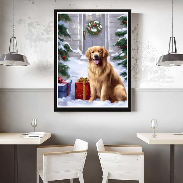 5D Diamantmaleri Hund, Jule Diamantbroderi, Diamantlærred