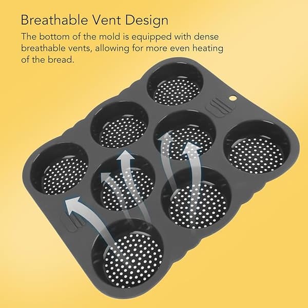 Fockety 8+4 Hull Hamburgerbrød Silikonform, Perforert Nonstick Hamburgerbrødform Rund Bakeplate med Holder Brødbaker for Baking