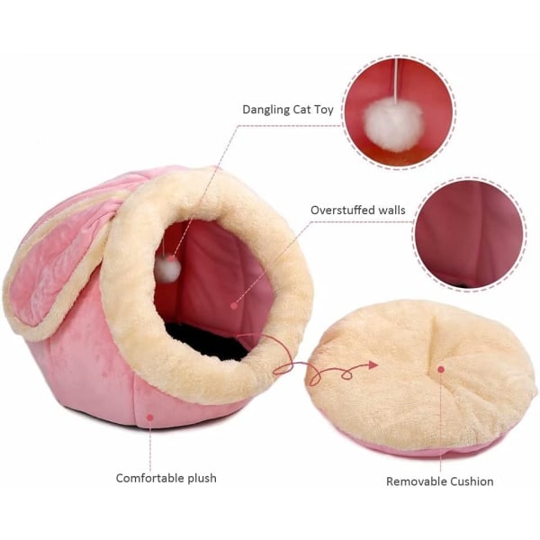 Kattesenger for innendørs katter - Liten hundebed med sklisikkert bunn, kaninformet katt/liten hundehule med hengende leketøy, valp
