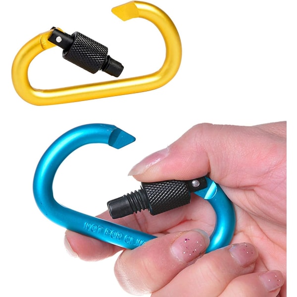 Twist-låsende karabinkrok, liten aluminiumslegering D-ring karabiner, skruelåsende karabiner, nøkkelringklips (6 stk, flerfarget)