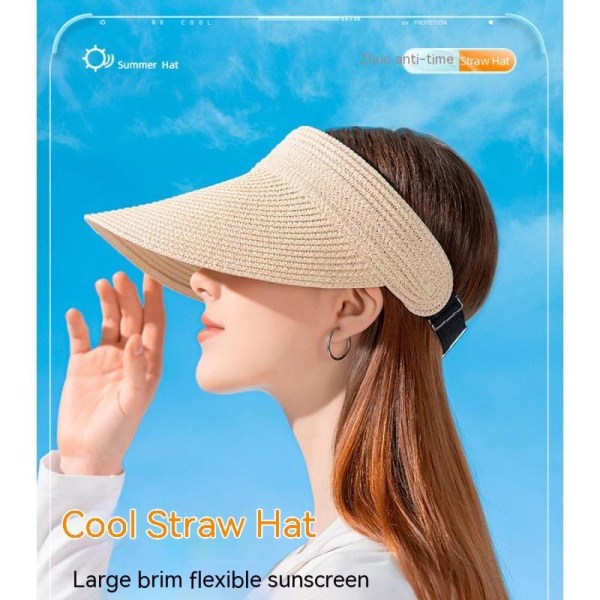 Solhatte til kvinder med bred skygge i strå - UV-beskyttelse - Rulbar hestehale - Sommerfoldbar strandhat