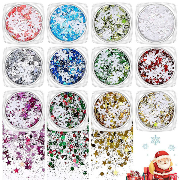 Julklappssnöflingor Nagel Sekvenser Glitter Naglar Glitter Vinter DIY Nageldekaler