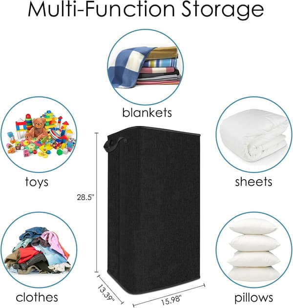 Extra Large Laundry Hamper, 100-Liter Laundry Basket with Sturdy Handle, Laundry Hamper for Bedroom, Large Laundry Basket, Sturdy Black Toy Storage.