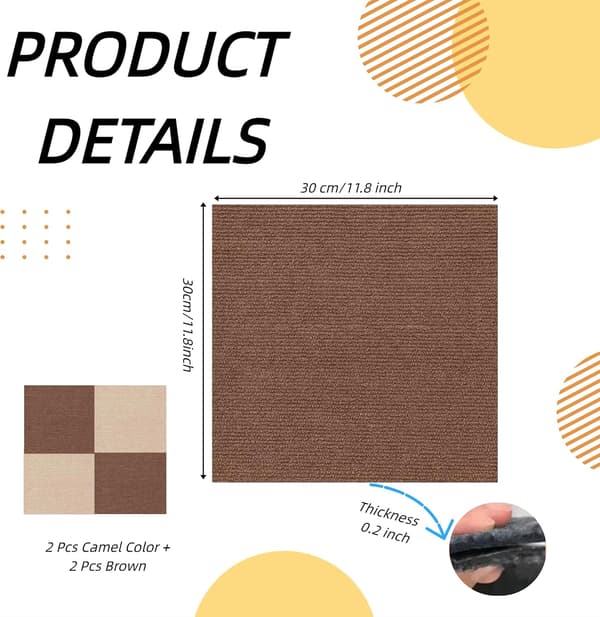 Cat Scratch Mat Self-Adhesive Furniture Protector for Sofas No Residue Brown Beige 3 Sheets 30x30 cm