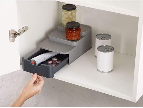 Compact Multi-Tier Kitchen Cabinet Organiser for Pantry Storage and Organisation - Grey