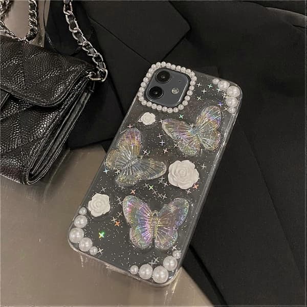 Butterfly Floral Transparent Case for iPhone 11, 3D Glitter Crystal Design for Women & Teens[JUN]