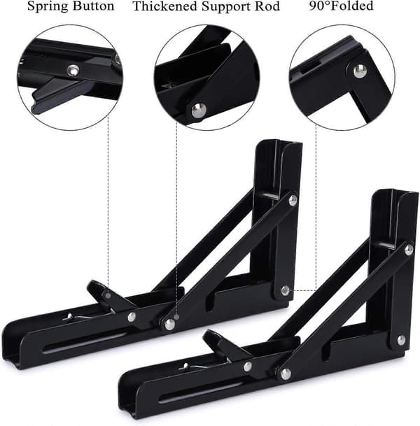 2 Pcs Folding Shelf Brackets 400mm Foldable Bracket Wall Shelf Heavy Duty Bracket Black Folding Bracket for Table Wall Shelf 80KG