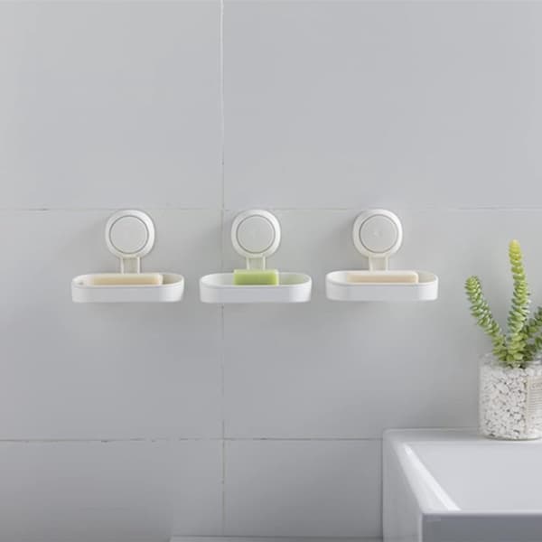 Suction Cup Soap Dish, Removable Double Layer with Drainage and Strong Suction for Bathroom, Kitchen, and Shower, White, 2-Pack
