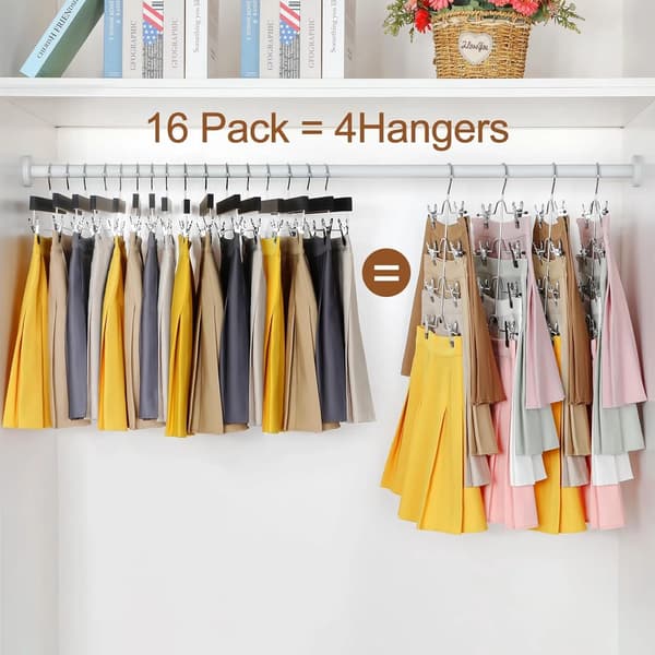 4-Tier Metal Hangers with Adjustable Non-Slip Clips, Space-Saving for Women's Closet Organization, Black, 4-Pack