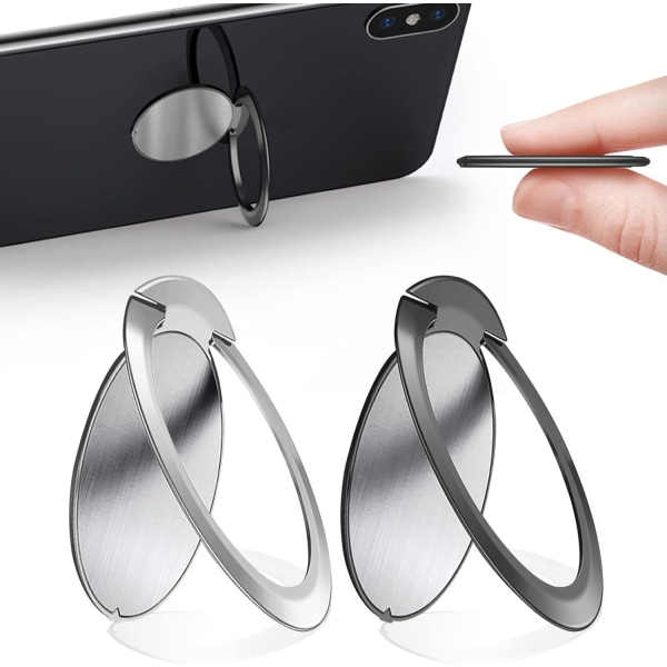 2 delar metalltelefonring, ultratunn 1,8 mm mobiltelefonring, 360 graders rotation, för alla smartphones