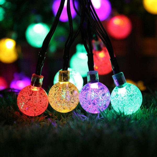 Solar String Lights, Fairy Lights 50 LED-kristallkulor IP65 vattentät, extra USB kontakt, 8 ljuslägen dekorativ inomhus och utomhus, hem/trädgård/