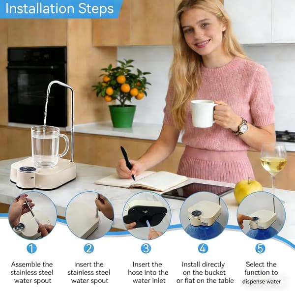 Water Pump, Automatic Electric Desktop Water Pump, USB Rechargeable, Suitable for Home, Office, and Camping