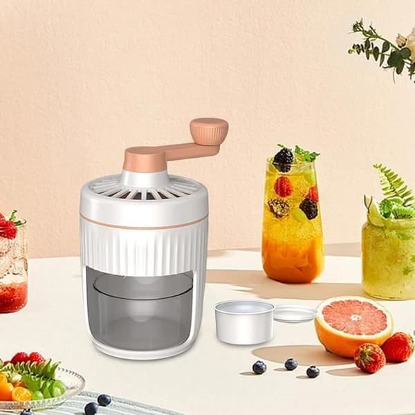 TRAHOO Manual Rotary Ice Crusher - Mini Size - Orange Handle - With Ice Cube Mold
