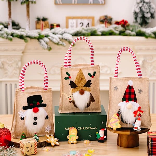 Julkassar Härlig Julkasse Återanvändbar Shoppingväska Julklapp Canvasväskor Present till Barn stil 1