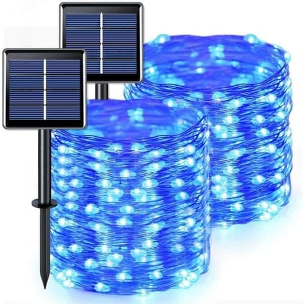 Solcellelyslenker 2-pakning 200 Blå LED Solcellelamper Utendørs Vanntette, 20m Blå Solcellelyslenker 8 Moduser, Kobbertråd Solcellelyslenker for