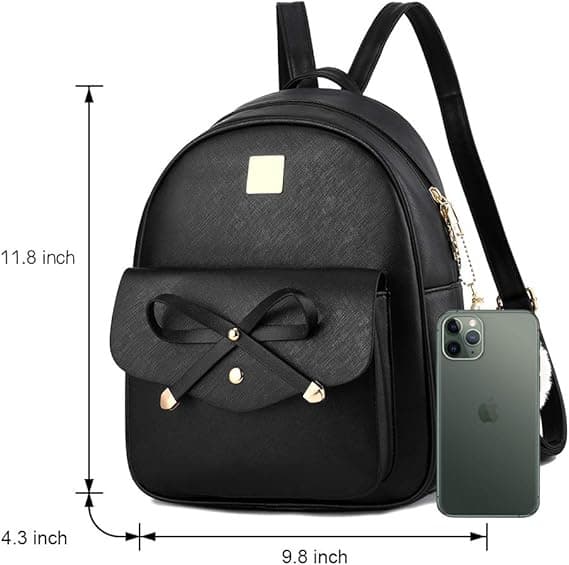 Girls' Three-Piece Set with Bow Tie, Leather Backpack, Women's Backpack, Small Casual Backpack