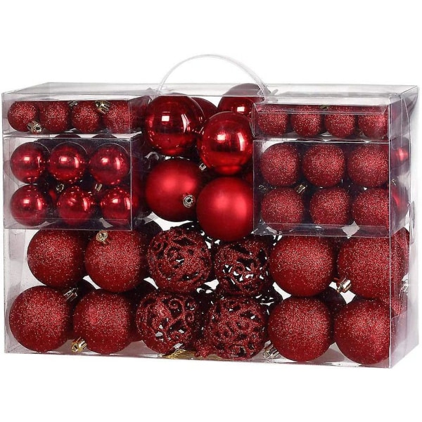100 Joulukuulan Paketti, Joulukuusen Koristeet, Joulukuusen Pallot, 100 Metallista Koukkua, Ripustuskoristeet, Särkymätön Punainen red