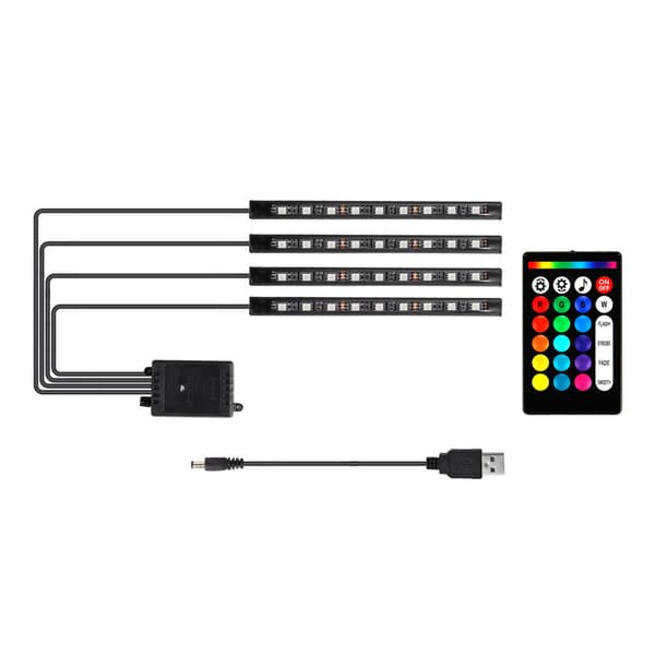 Universal LED Interior Car Light Strip Remote Control 36 Beads Decorative Car Floor Lighting USB 5V