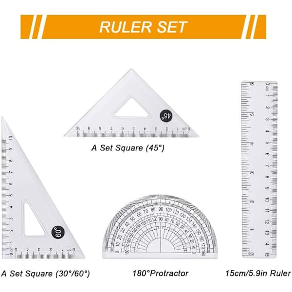 Geometry Set, 10 Pieces Geometry Set, Protractor Compass Pencil Ruler Pencil Lead Refills-FX-