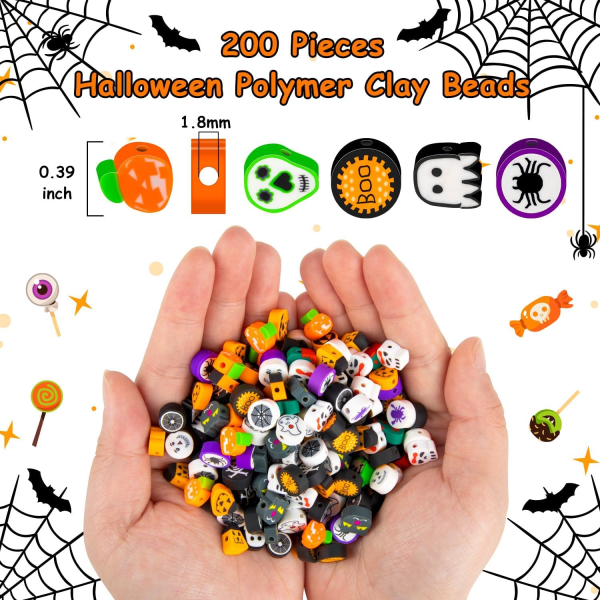 200 stk Halloween Polymer Clay Beads, Blandede Heishi Spacer Beads Supplies til Kvinder Piger DIY Armbånd Ørering Halskæde J