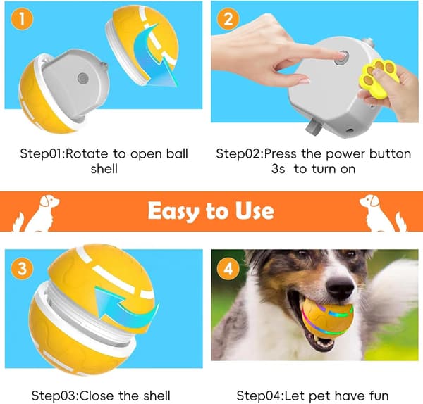 Interactive dog toy, a smart remote-controlled interactive ball for dogs with automatic movement, bounce and vibration functions.