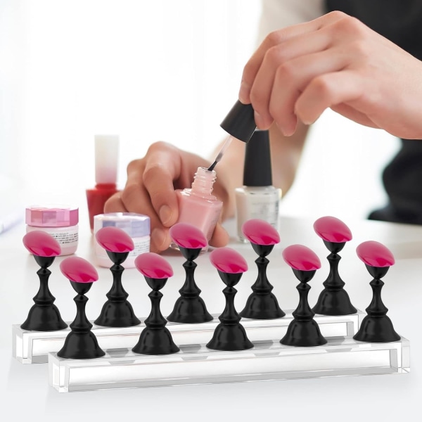 Negle Stativ Akryl Neglekunst Display Stativ Magnetisk Negletips Øvelse Klæbende Kit til DIY Maleri Negle Stativ Kit (Sort)