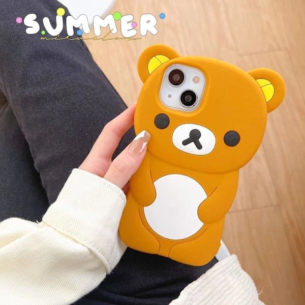 (For iPhone 12) Rilakkuma Silicone Case Mobile Phone Cover Brown Brown