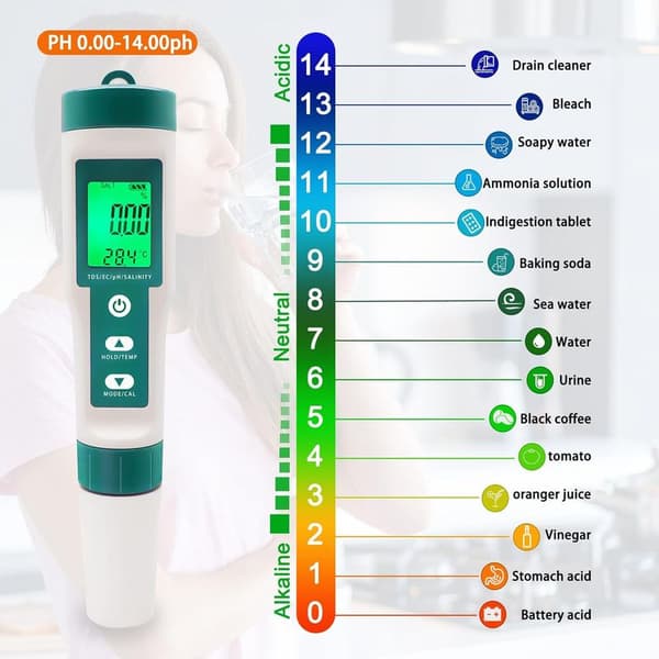 7-in-1 TDS/EC/Salinity/ORP/SG/Temperature/pH Tester, with Backlit pH Meter, High Precision, Suitable for Drinking Water Pools and