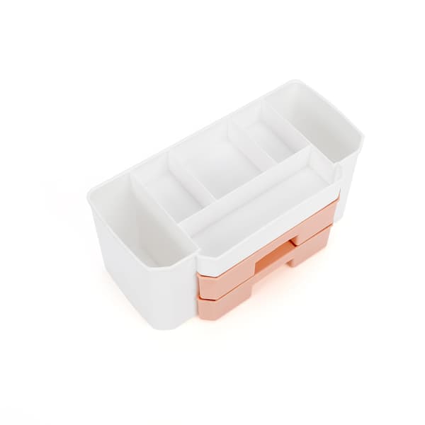 Double-layered Pink Cosmetics and Makeup Storage with Drawers, Bath